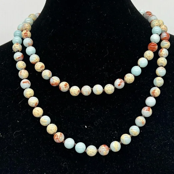 222. Elegant Aqua Terra Jasper (Sea Sediment) Bead Necklace - Picture 6 of 12